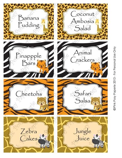 Jungle Safari Food Labels Free Printable